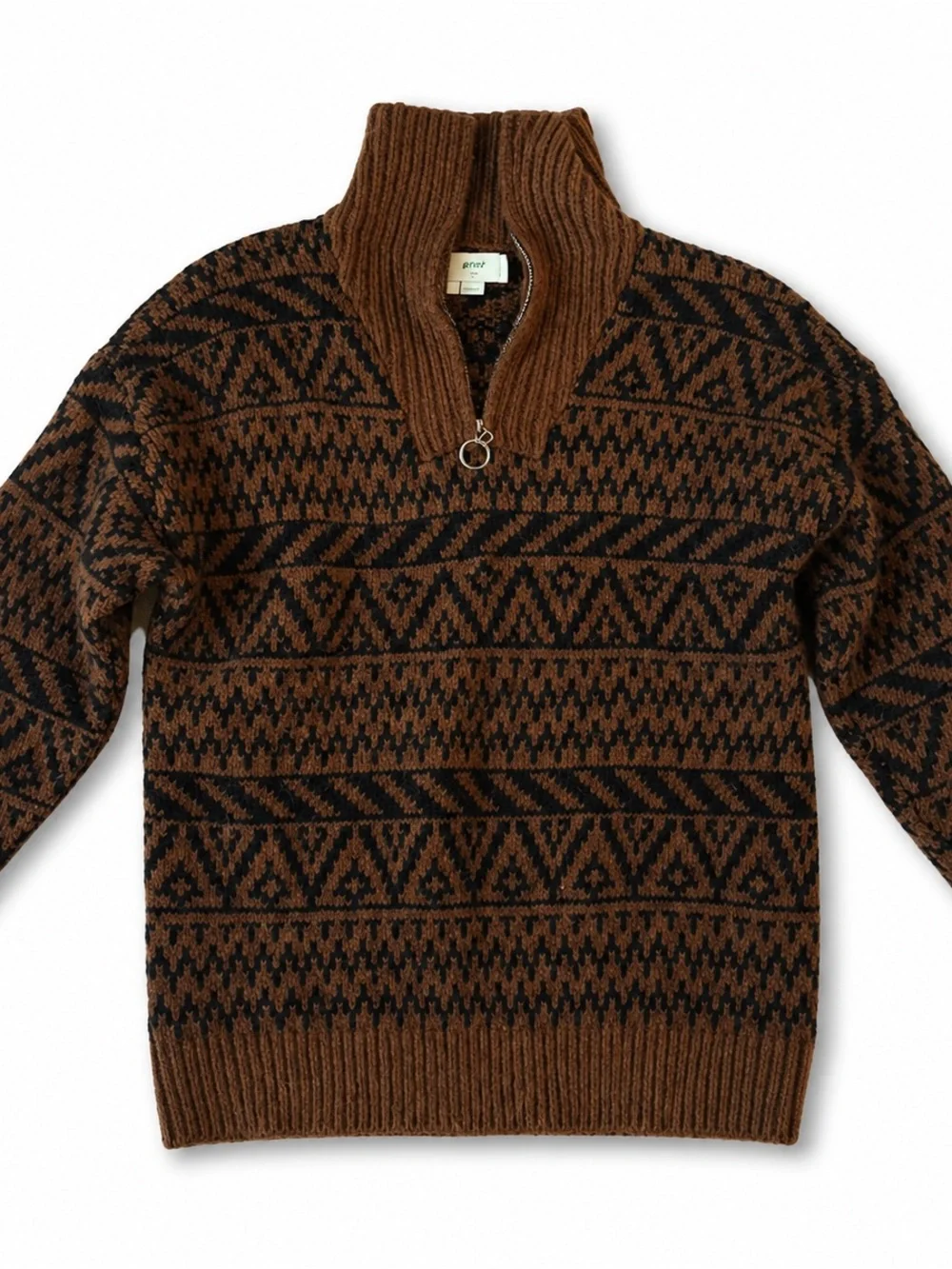 Aerie Fair Isle Quarter Zip Knit Sweater Brown Black Women’s Small S